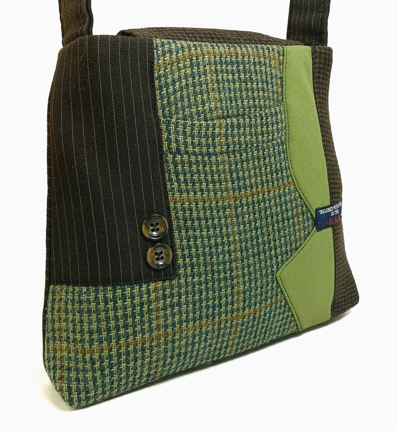 Little William 2522 Recycled Suit Coat Handbag Wool Shoulder Bag Little Green Bag Upcycled bag Ecofriendly Purse Gift for Her image 6