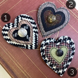 Upcycled Heart Brooch with vintage button Price is for ONE, Handmade Fabric Pin, Upcycled Brooch, Fiber Art Pin, Recycled Wool Pin, OOAK image 6