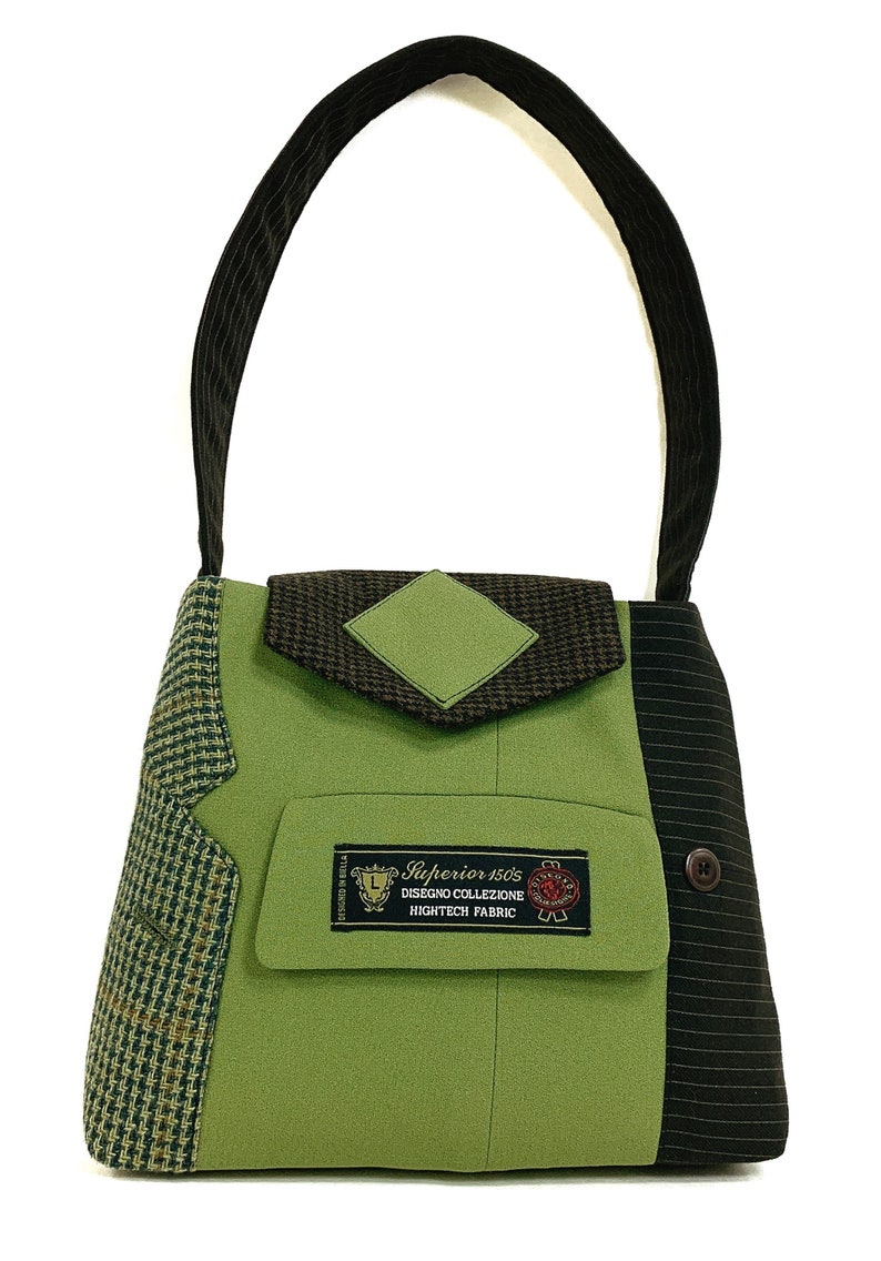 Little William 2522 Recycled Suit Coat Handbag Wool Shoulder Bag Little Green Bag Upcycled bag Ecofriendly Purse Gift for Her image 2
