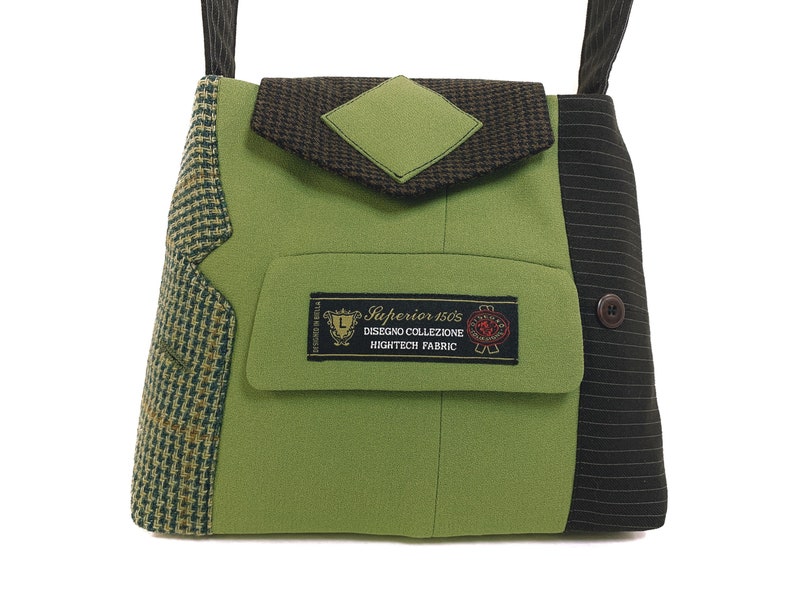 Little William 2522 Recycled Suit Coat Handbag Wool Shoulder Bag Little Green Bag Upcycled bag Ecofriendly Purse Gift for Her image 1