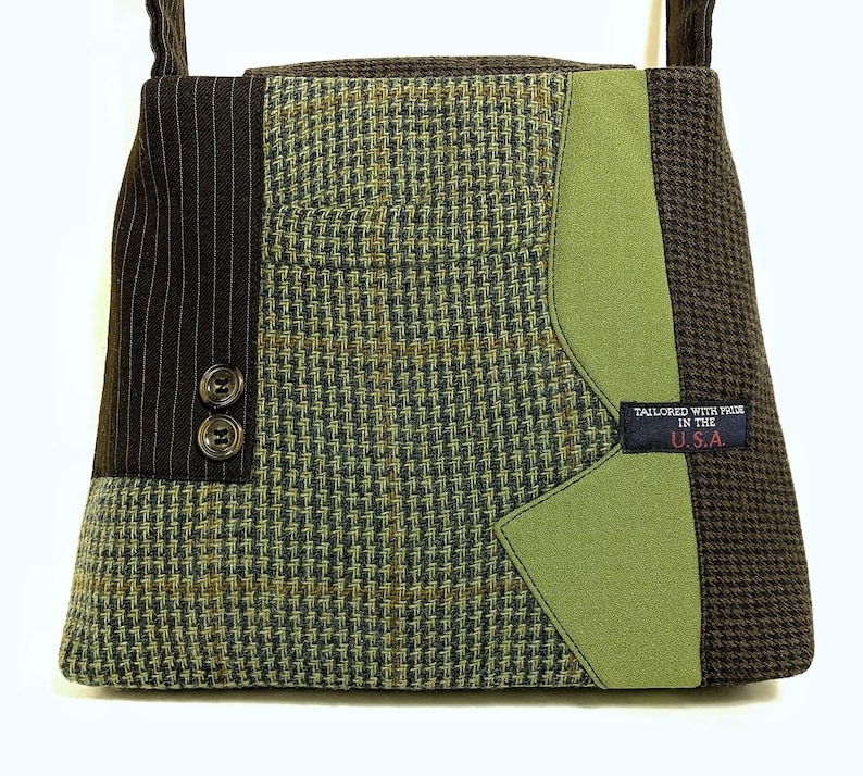 Little William 2522 Recycled Suit Coat Handbag Wool Shoulder Bag Little Green Bag Upcycled bag Ecofriendly Purse Gift for Her image 5
