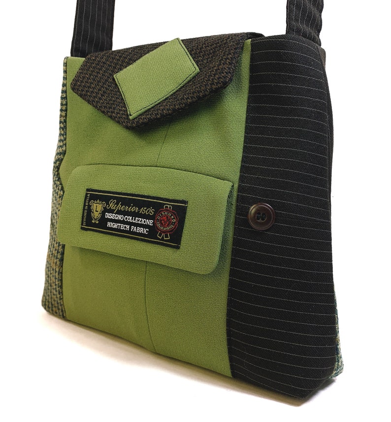Little William 2522 Recycled Suit Coat Handbag Wool Shoulder Bag Little Green Bag Upcycled bag Ecofriendly Purse Gift for Her image 4