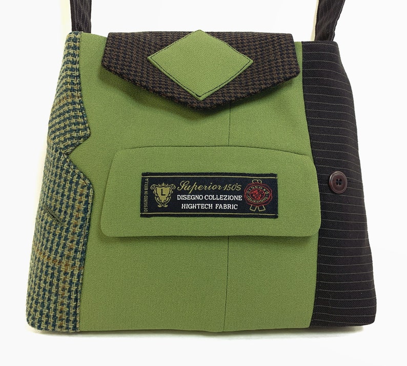 Little William 2522 Recycled Suit Coat Handbag Wool Shoulder Bag Little Green Bag Upcycled bag Ecofriendly Purse Gift for Her image 3