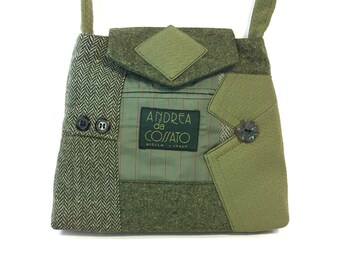 Little William #3218 - Recycled Suit Coat Handbag - Wool Shoulder Bag - Little Green Bag - Upcycled bag - Ecofriendly Purse - Gift for Her