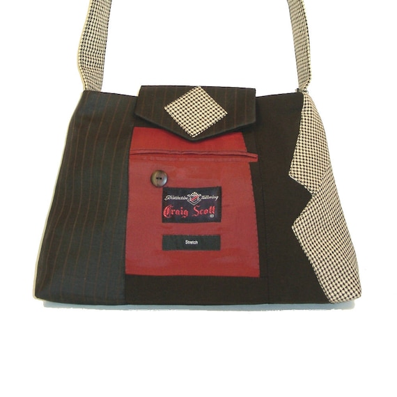 Alexander #2817 Recycled Suit Coat Handbag Everyday Shoulder Bag Medium Size Upcycled Handbag Ecofriendly Gift for Her Repurposed Suit Purse