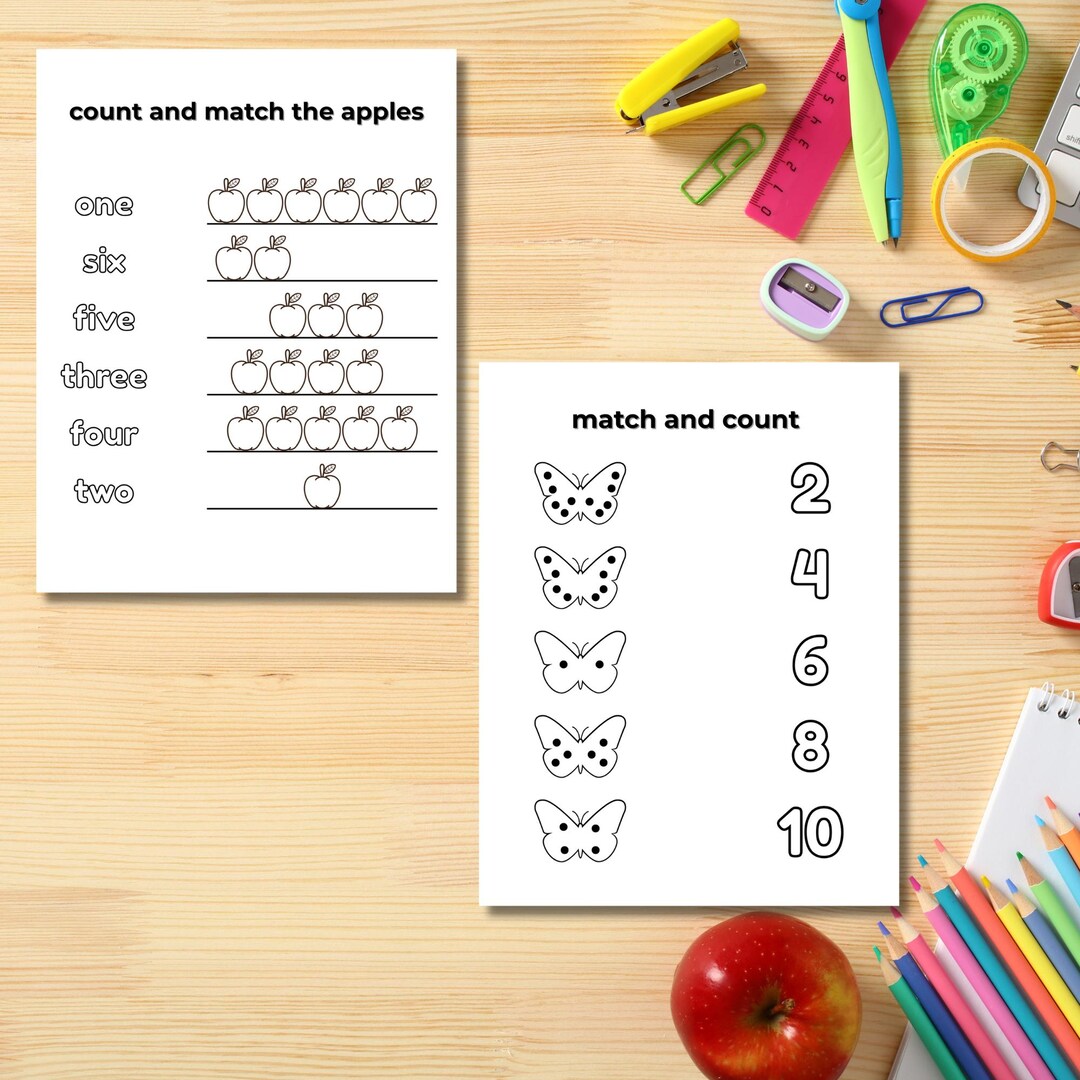 Numbers Count and Match Activity Worksheets Preschool Kindergarten ...