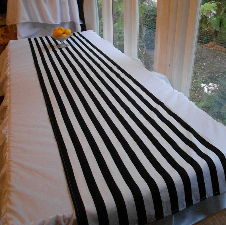 Stripe Table Runner Black & White Party Eco friendly Zero waste image 1