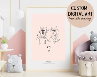 Convierte los dibujos de tus hijos en obras de arte. Personaliza el arte de tus hijos en hermosas impresiones artísticas. Arte digital hecho a partir de dibujos reales de niños.