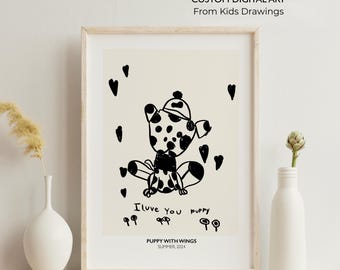 Custom Kids Drawing From Photo of Childs Art Custom Poster Sentimental Gift For Fathers Day Personalized Digitize Drawing Gift For Dad