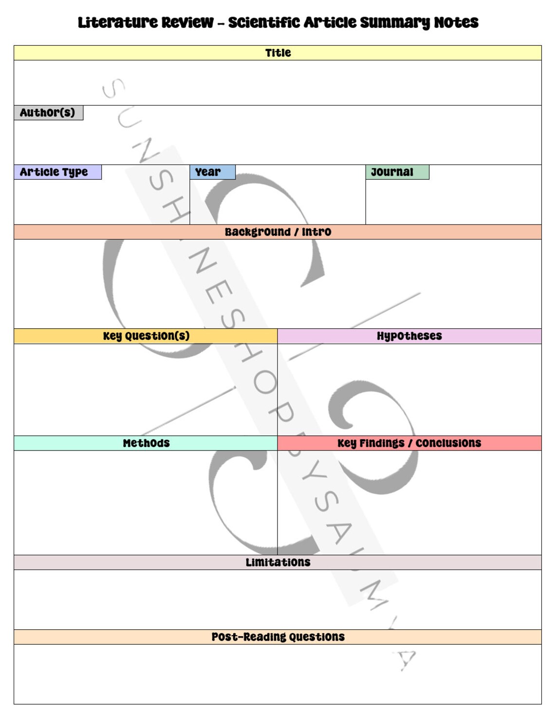 PDF - Scientific Article Summary Notes TEMPLATE, Literature Review ...