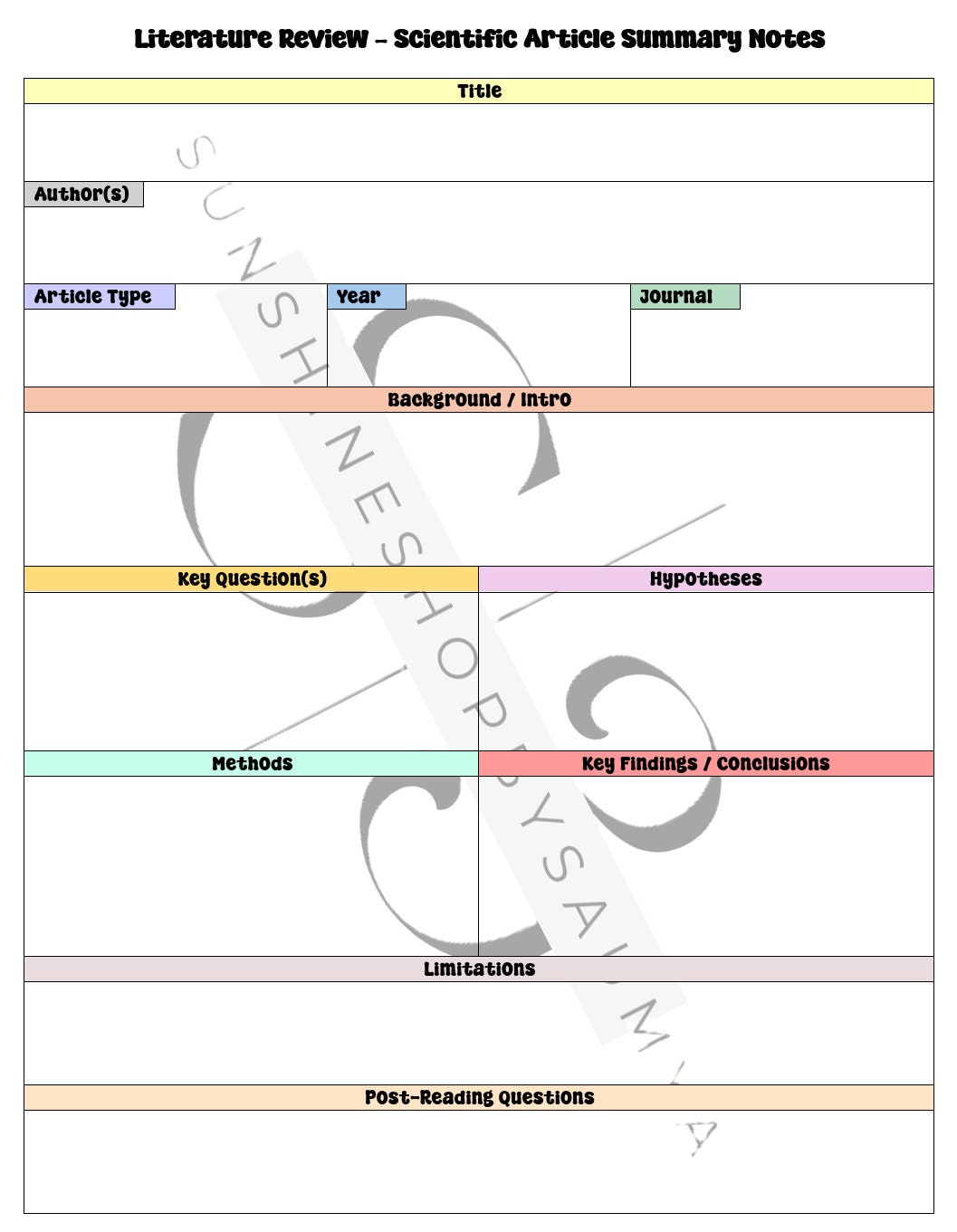 PDF - Scientific Article Summary Notes TEMPLATE, Literature Review ...