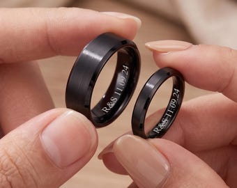 Anello in tungsteno nero, fede nuziale in carburo di tungsteno personalizzata con incisione, anello nuziale per lui e per lei, 2 mm/4 mm/6 mm/8 mm