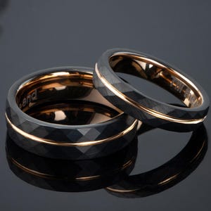 Anillos para él y para ella, anillos de promesa personalizados para parejas, conjunto de anillos a juego personalizados, anillo de tungsteno negro, anillo de compromiso, alianza de boda.