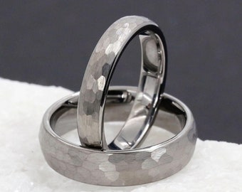 Personalized Hammered Brushed Tungsten Ring for Couple, Custom Wedding Band, Promise Ring for Men Women, His and Hers Engagement Ring