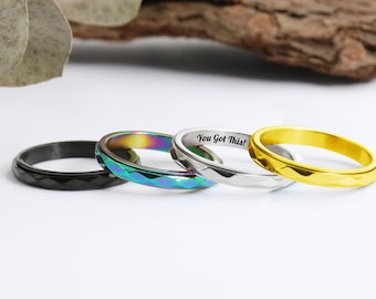 スピナーリング、パーソナライズされたステンレススチールリング、カスタムバンド、フィジェットスピンバンド、ユニークなジオメトリリング、3 mm回転リング、カスタマイズされたギフト
