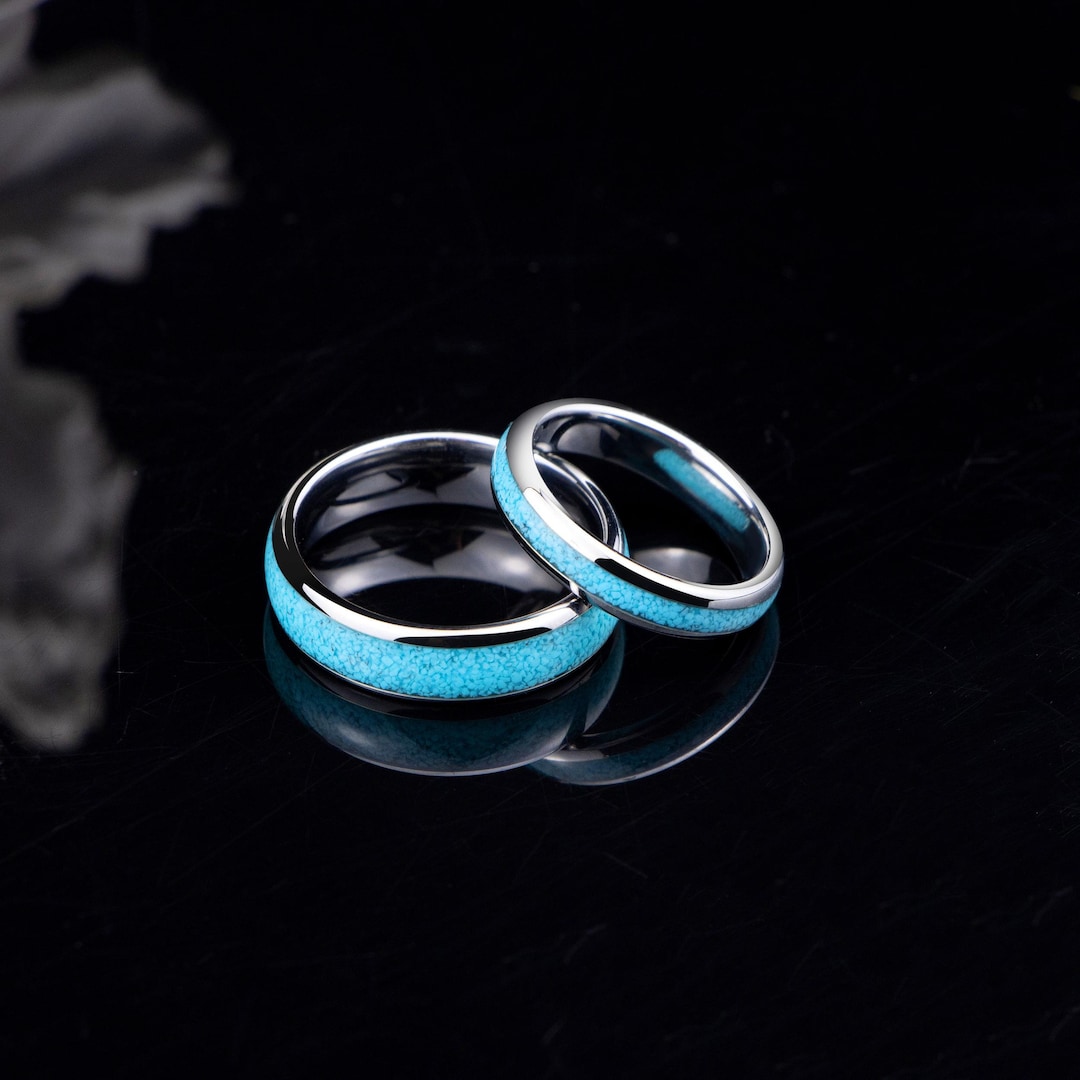 Custom Turquoise Ring, Personalized Matching Tungsten Band, Unique ...