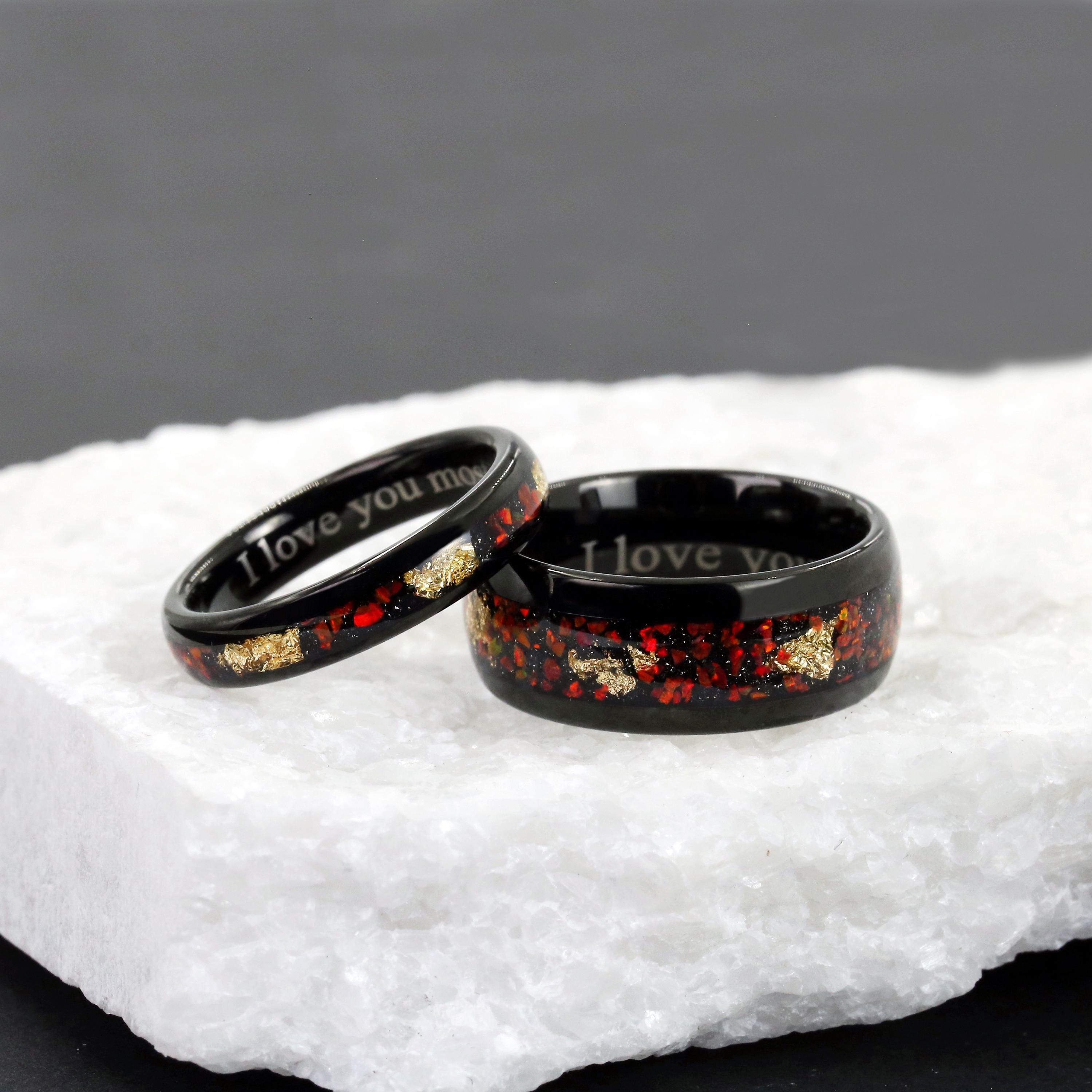 Custom Couples Rings, Matching Red Opal Rings Set for Couple, His and ...