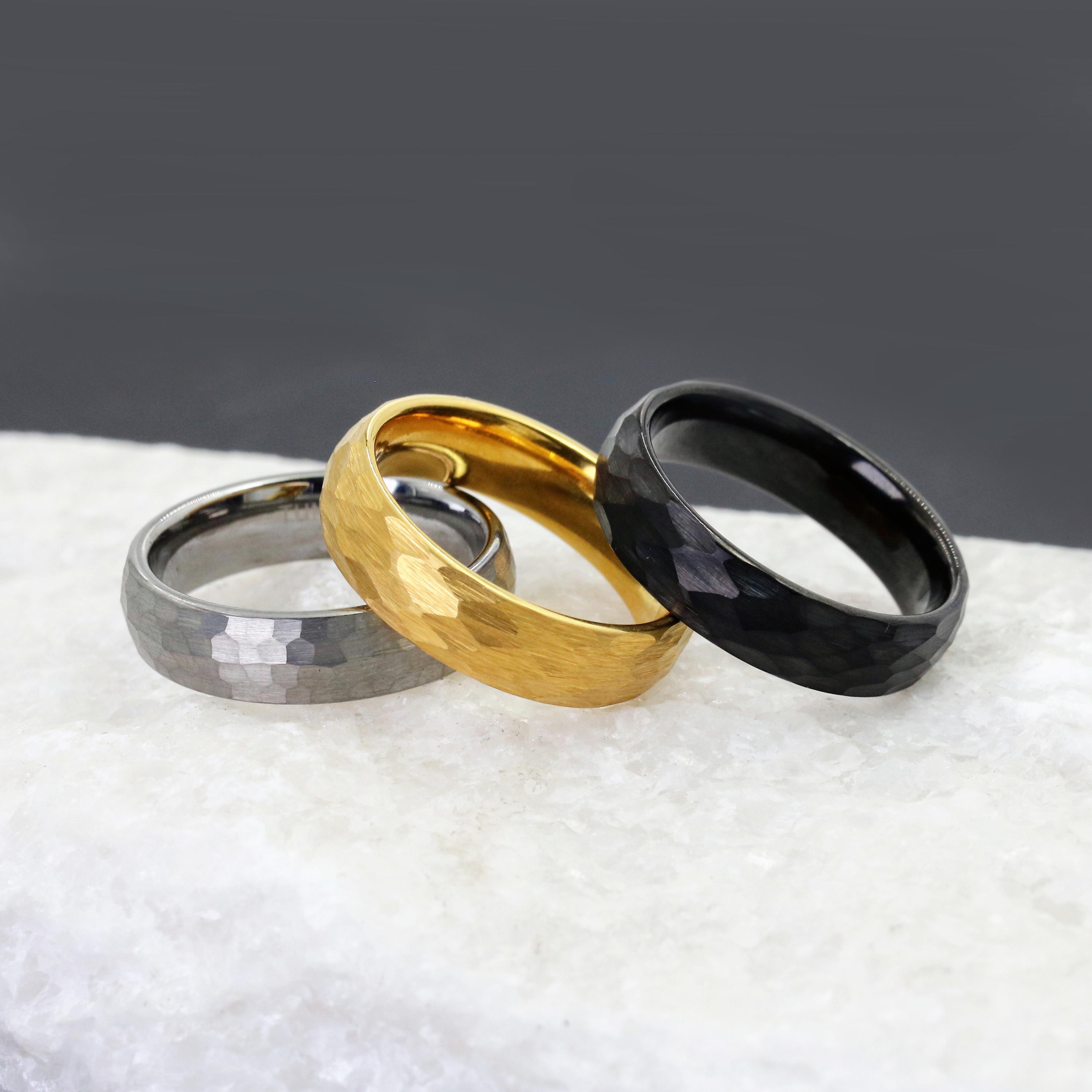 Personalized Ring, Custom Ring, Tungsten Ring for Him Her, 4/6/8mm Hammered Band, Promise Ring, Anniversary Ring, Valentine's Day Gift