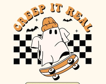 Retro Halloween Ghost Skateboard SVG: Creep It Real Design (Digital File)