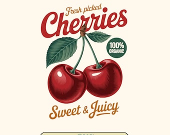 Retro Cherry PNG: Vintage Summer Garden Clipart (Digital Download, 4500x4500px )