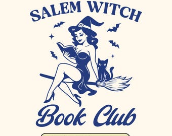 Salem Witch Book Club SVG: Retro Halloween Design (Digital Download, 6 Versions Included)