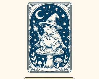 Witch Frog Tarot Card SVG: Mystical Wizard Cottagecore (Digital Download)