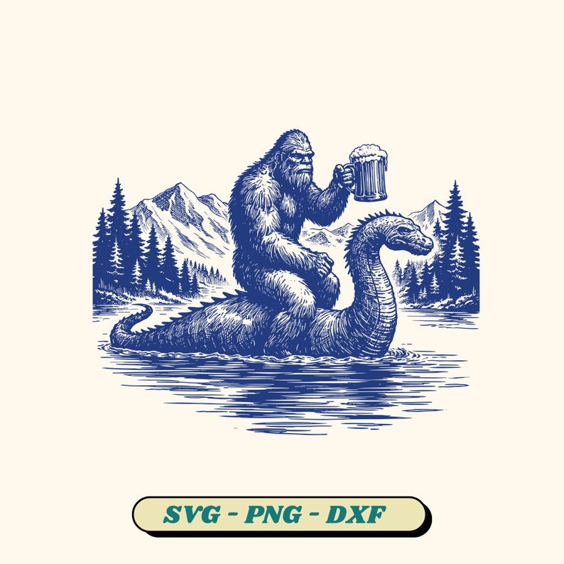 Sasquatch Riding Zebra Bigfoot Riding Loch Ness Monster, Funny Sasquatch Beer SVG Bundle ...