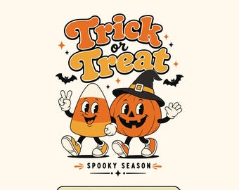 Trick or Treat Retro Halloween Candy Corn and Pumpkin SVG: Spooky Season Digital Download