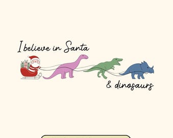 Santa and Dinosaurs Christmas SVG PNG: Funny Xmas Design (Digital Download)