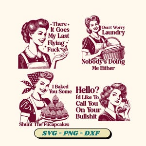 Retro Housewife Sarcastic SVG: Plik do wycinania zabawnych żartów dla dorosłych (4 wersje)