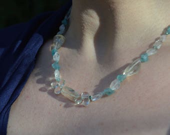 Crashing Waves Necklace: Green Amethyst, Aquamarine, Apatite, and Moonstone Necklace