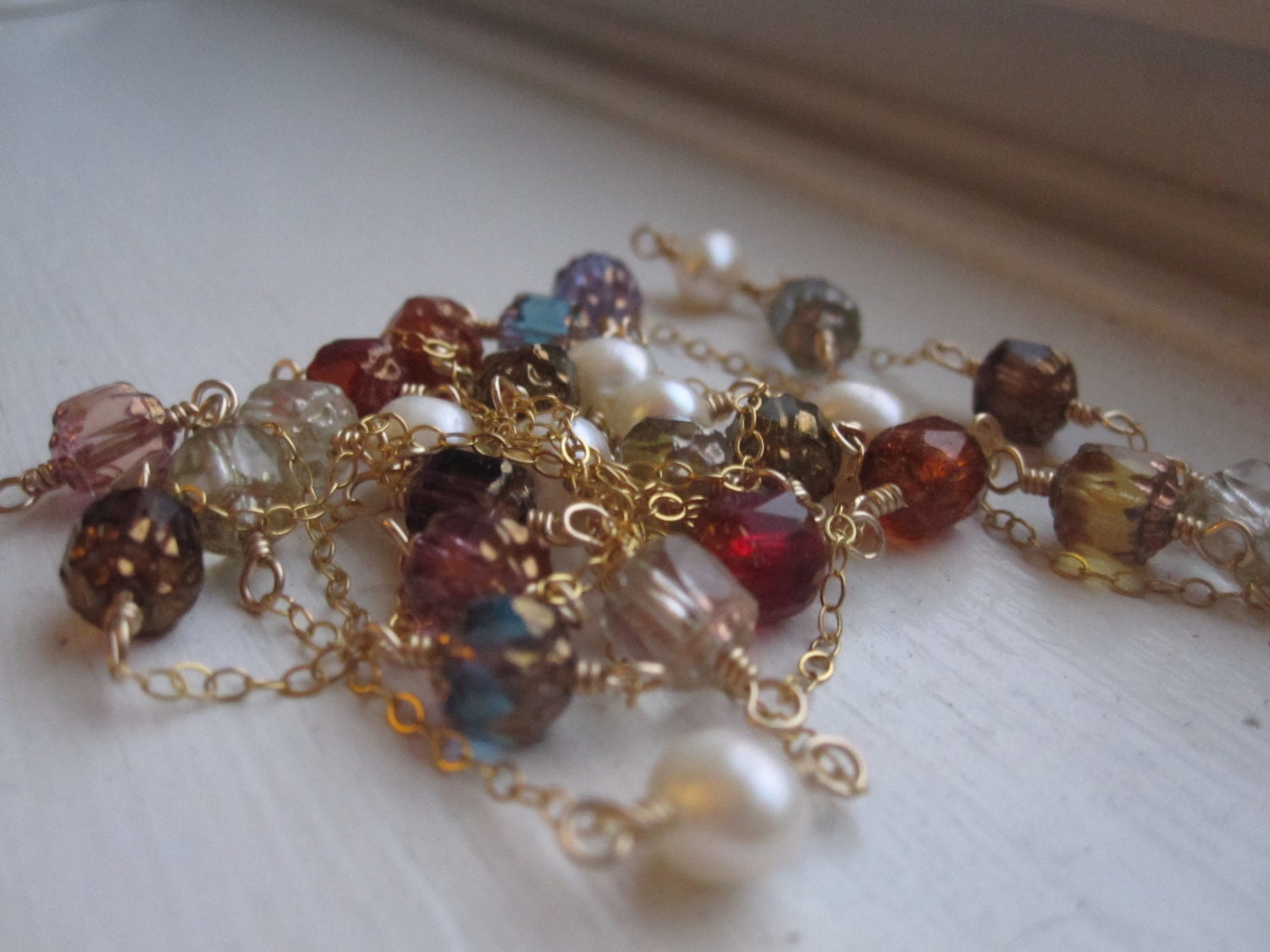 Bohemian Pearl and Crystal Necklace - Etsy