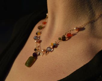 Dutch Still Life Necklace: Semi-Precious Stones Overflowing on Gold Chain