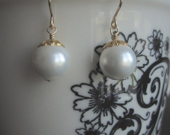 Large White South Sea Shell Pearls with Gold Blossom Cap