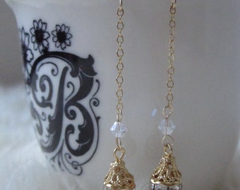 Swarovski Golden Filigree and Crystal Teardrop on Gold Chain