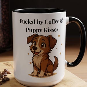 Leuke koffiemok voor hondenliefhebbers - gevoed door koffie en kussen puppy, cadeau vader hond, beker huisdierliefhebber, dierenliefhebber merchandise, cadeau voor haar