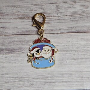 Christmas Badge Reel Charm, Penguin Badge Charm Accessory, Santa Zipper Charm