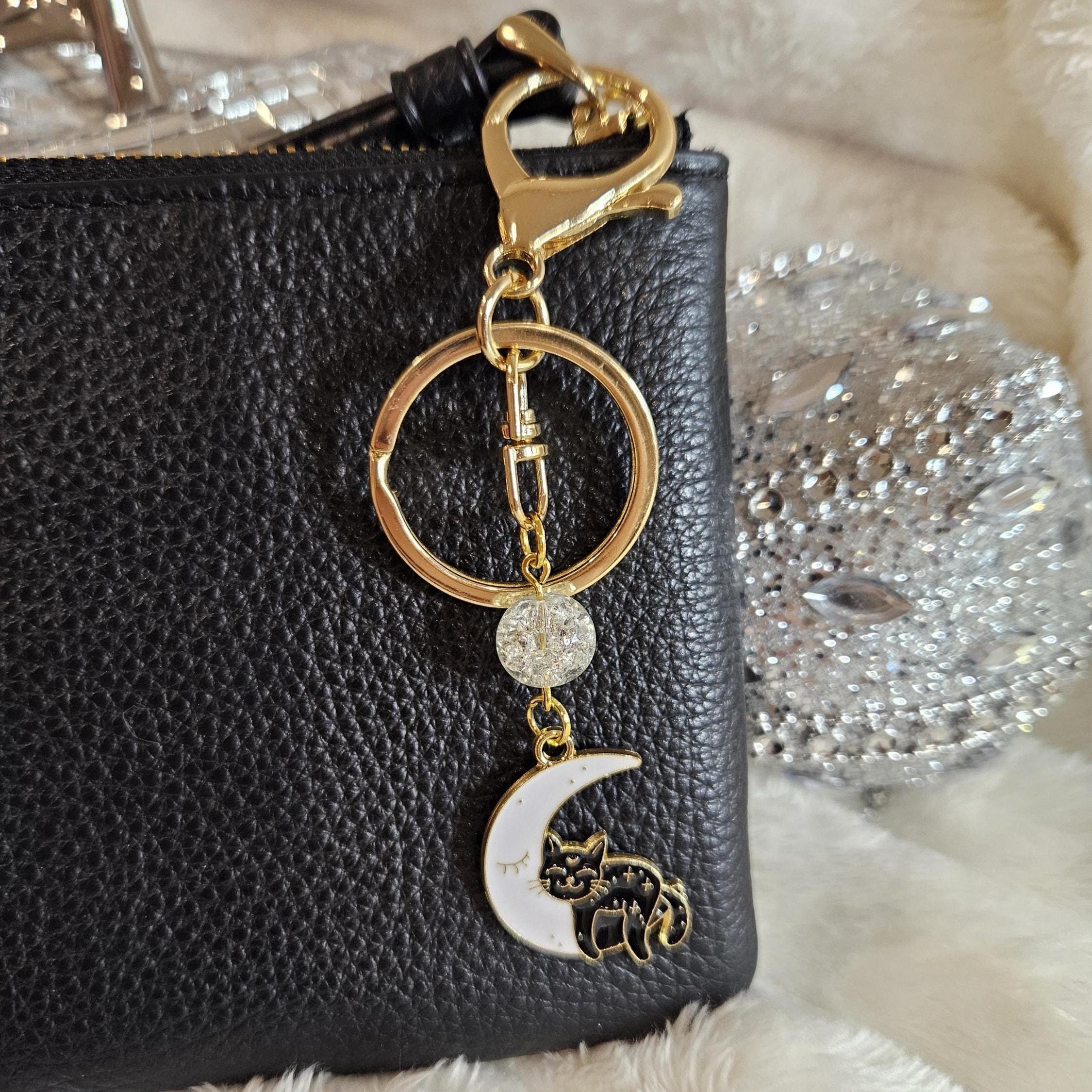 Black Cat Moon Keychain Celestial Cat Purse Charm Accessory