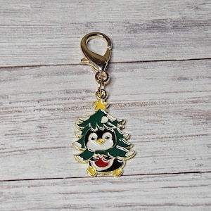 Badge Reel Charm, Penguin Badge Charm Accessory, Christmas Zipper Charm