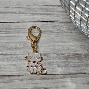 Badge Reel Charm, White Cat Badge Charm Accessory, Cute Cat Planner Charm