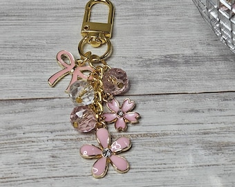 Bow Purse Charm Keychain Pink Flower Bag Accessory Gift For Her