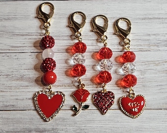 Red Beaded Keychain with Charm Elegant and Stylish Accessory Beaded Bag Charm Boho Keychain for Her