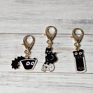 Black Cat Badge Charm Accessory Set, Set of 3 Cat Charms, Cute Cat Planner Charm