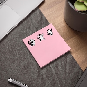 Pink Tuxedo Cat Post-It Notes, 50 sheets per pad - Cute Kitty Stationery, Memo Pad for Cat Lovers, Sticky Note Set, Office Supplies, School