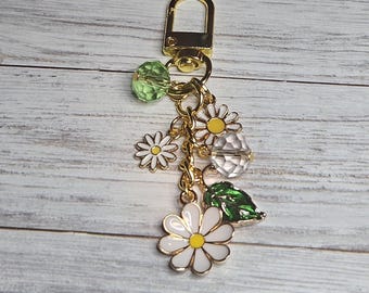 Daisy Purse Charm Keychain White Flower Bag Charm Accessory Gift For Her
