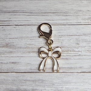 White Bow Badge Charm, Coquette Purse Charm, Cute Bow Keychain Accessory Gift for Her