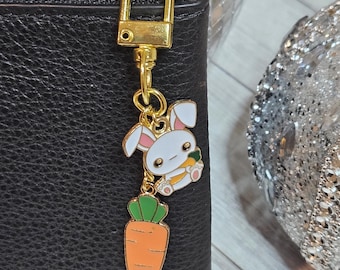 Easter Bag Charm, Cute Rabbit Keychain, Bunny with Carrot Purse Charm