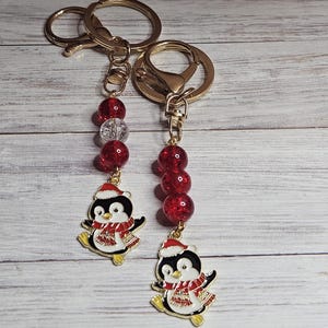 Christmas Penguin Gift, Purse Charm, Christmas Holiday Penguin Beaded Keychain