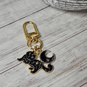 Bag Charm, Mystical Moon Black Cat Keychain, Purse Charm Accessory