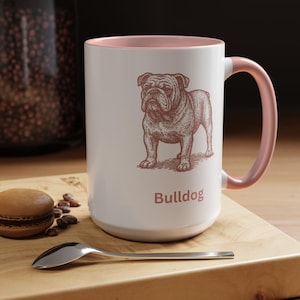 Bulldog Lover&#39;s Accent Coffee Mug, Pet Lover Gift, Pink Dog Themed Mug, Animal Lover&#39;s Brew Cup, Unique Coffee Cup, Black Handle Mug